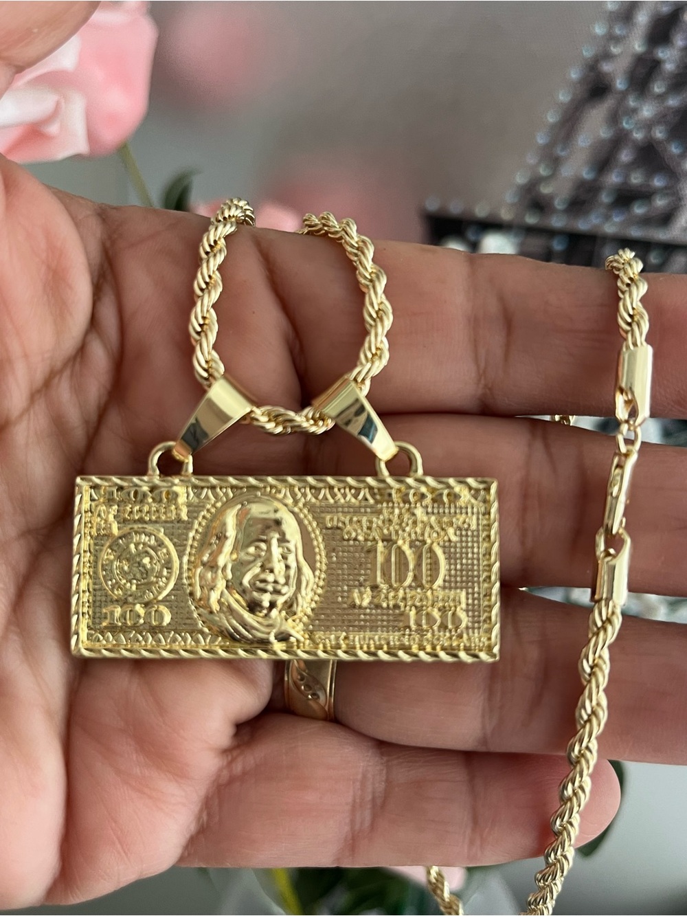 Gold-Tone Money Bar Pendant Necklace - Women Bags